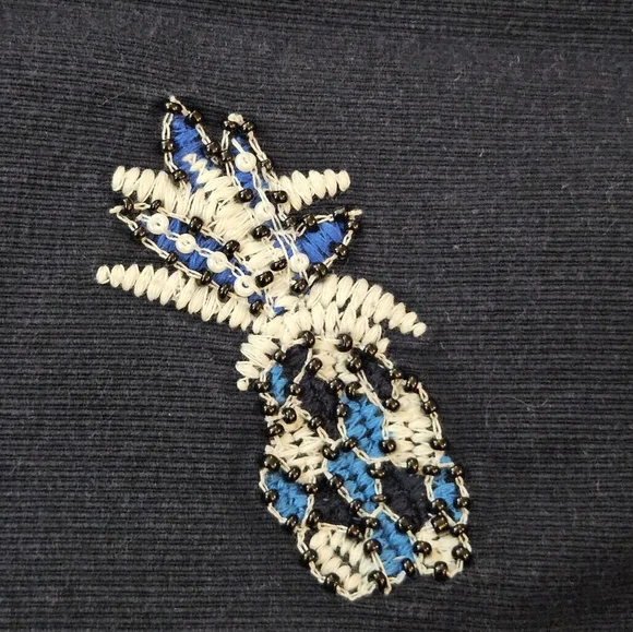 Loft Navy Pineapple Embroidered Beaded Women's Shorts Size 14 - Picture 5 of 12